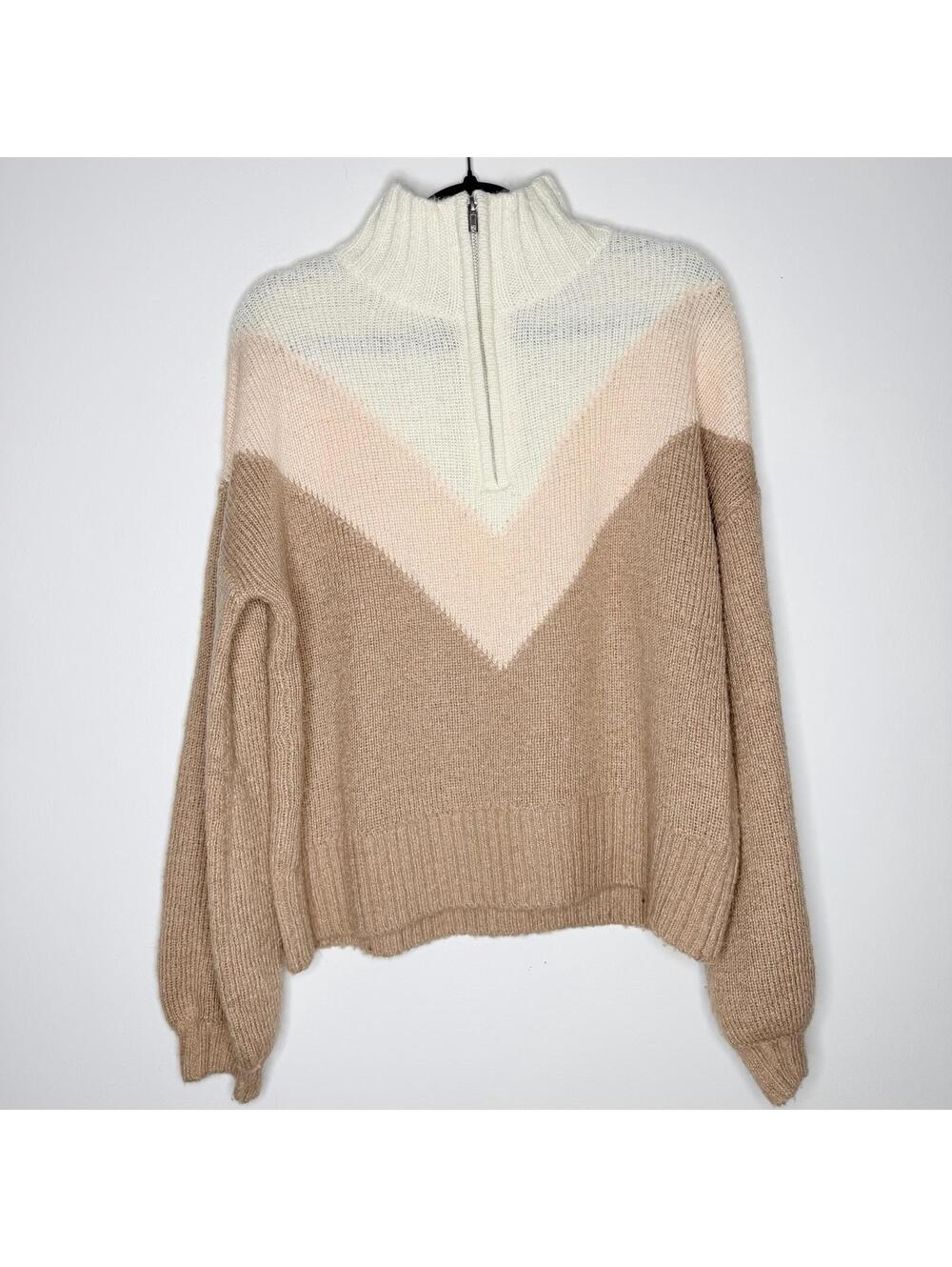 French Connection Alpaca Blend Chevron Colorblock Quarter Zip Sweater XS